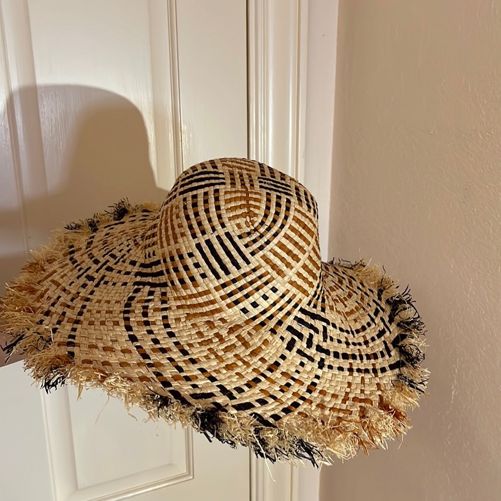 Kat Black Two Tone Straw Hat with Fringe Edge